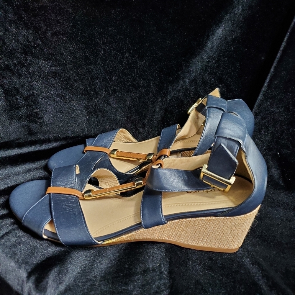 Women's Nurture Nayomi Navy Blue Wedges Leather Sandals Shoes Size 8M